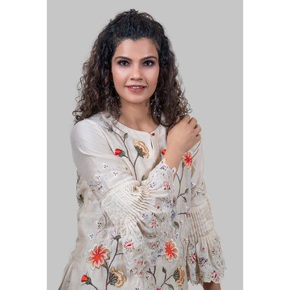 Finethreads by Hina & Nikhat Womens Off White Kurta Pant with and Dupatta and Inner
