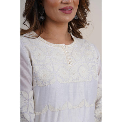 Finethreads by Hina & Nikhat White Noor-E-Safa Kurta with Pant and Dupatta