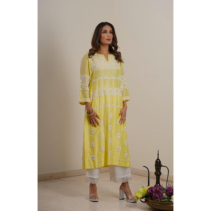 Finethreads by Hina & Nikhat Yellow Ziya-E-Noor Kurta with Pant and Dupatta
