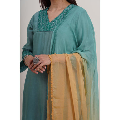 Finethreads by Hina & Nikhat Teal Mehr Kurta with Pant and Dupatta