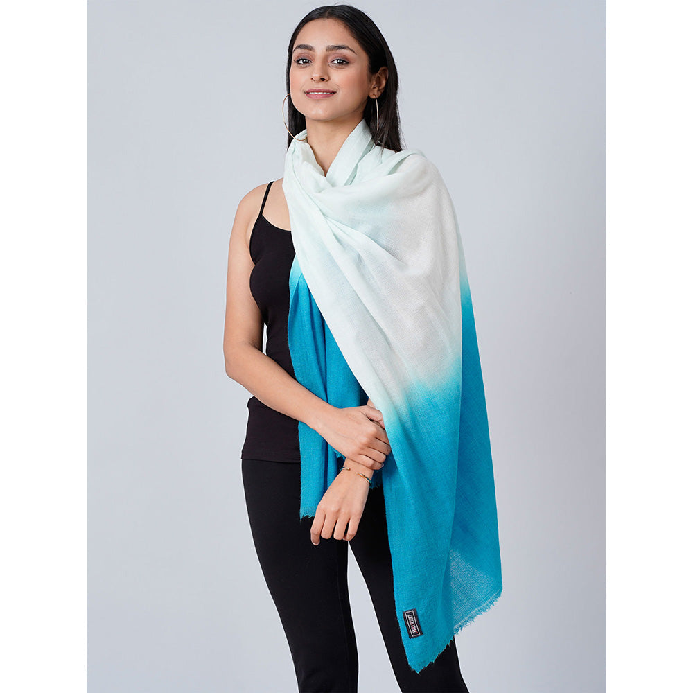 First Resort by Ramola Bachchan White And Teal Blue Colour Block Scarf