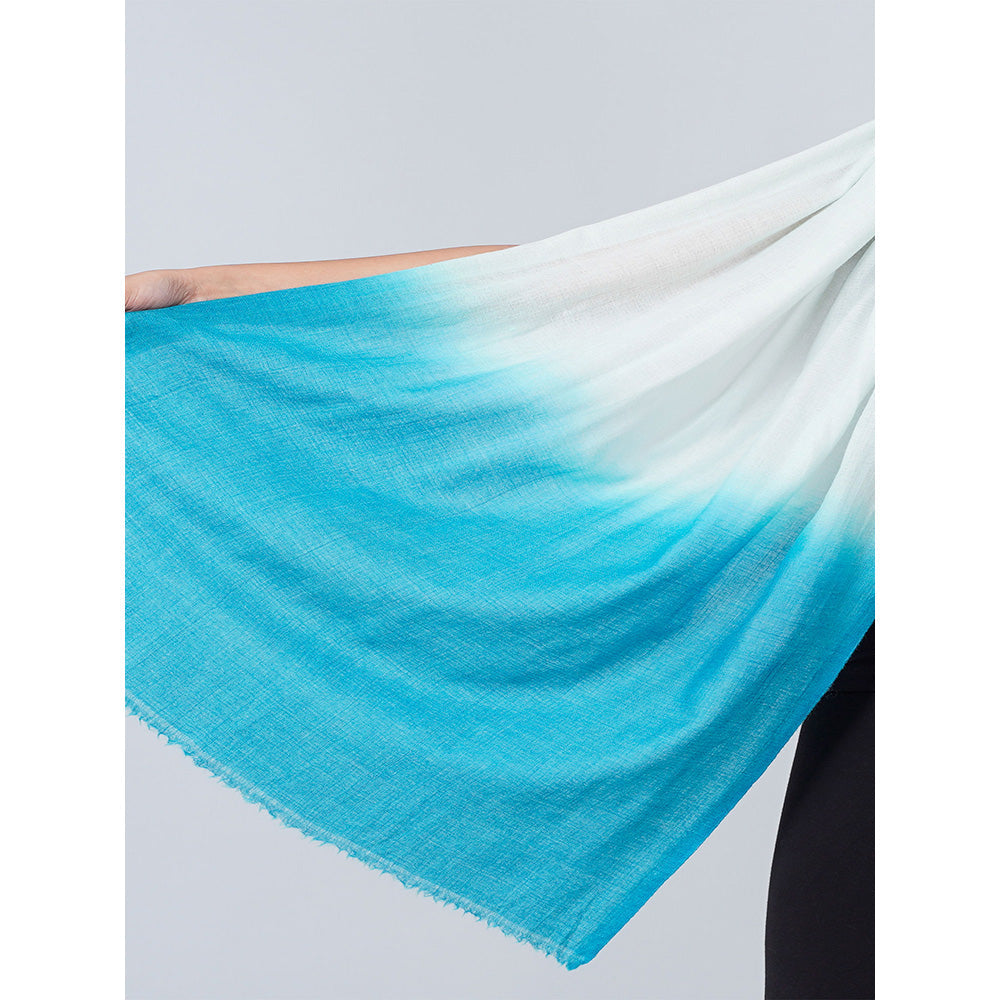 First Resort by Ramola Bachchan White And Teal Blue Colour Block Scarf