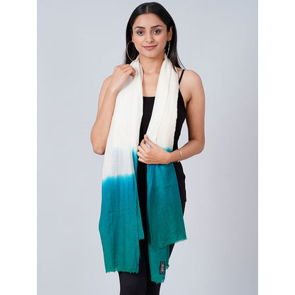 First Resort by Ramola Bachchan White And Teal Green Colour Block Scarf