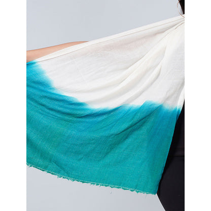 First Resort by Ramola Bachchan White And Teal Green Colour Block Scarf