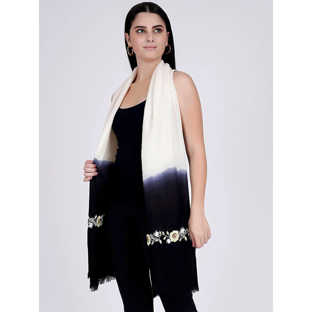 First Resort by Ramola Bachchan White And Navy Blue Hand Embroidered Colour Block Scarf