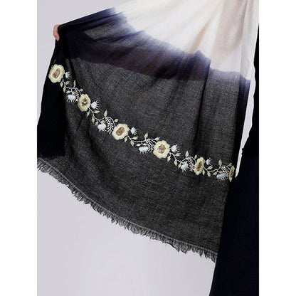 First Resort by Ramola Bachchan White And Navy Blue Hand Embroidered Colour Block Scarf
