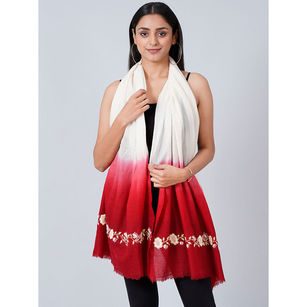 First Resort by Ramola Bachchan White And Maroon Hand Embroidered Colour Block Scarf