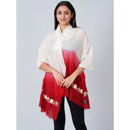 First Resort by Ramola Bachchan White And Maroon Hand Embroidered Colour Block Scarf