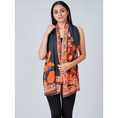 First Resort by Ramola Bachchan Black And Red Floral Stole
