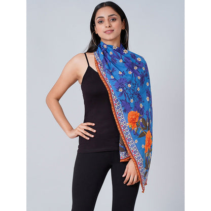 First Resort by Ramola Bachchan Blue Floral Stole