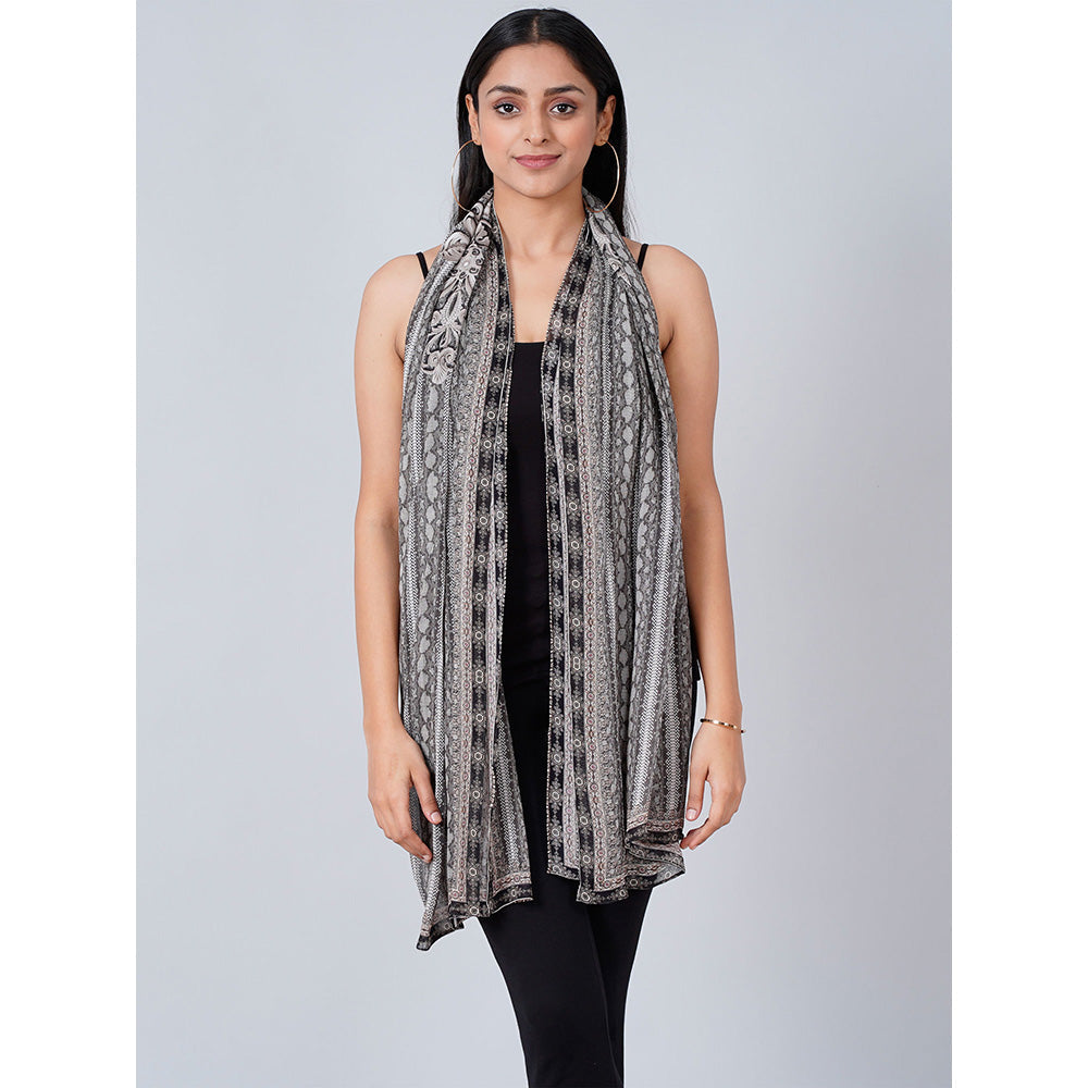 First Resort by Ramola Bachchan Charcoal Grey Python Print Stole