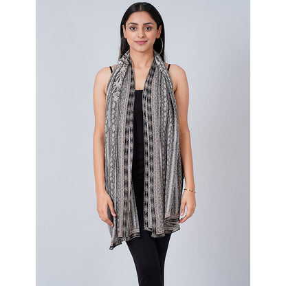 First Resort by Ramola Bachchan Charcoal Grey Python Print Stole