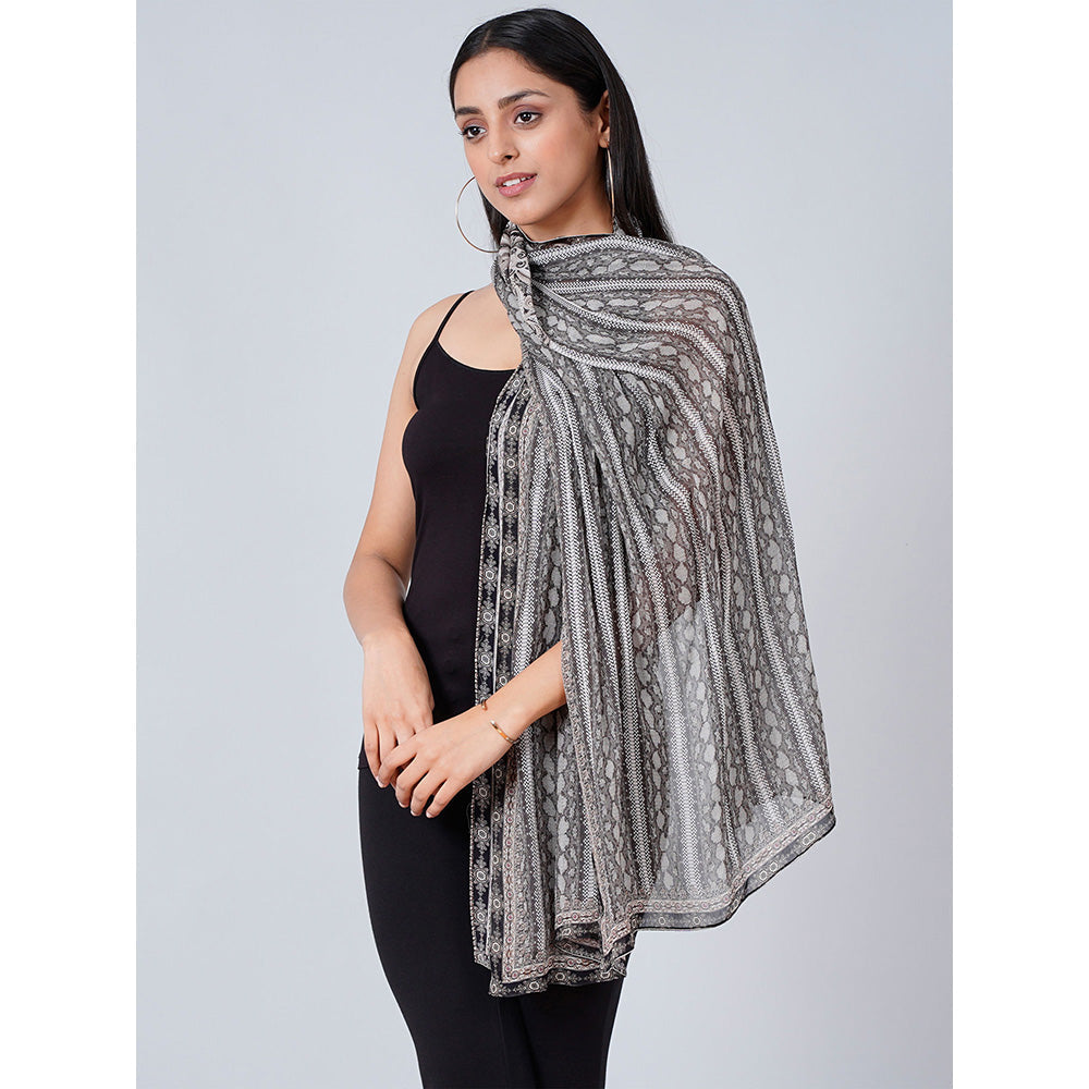 First Resort by Ramola Bachchan Charcoal Grey Python Print Stole