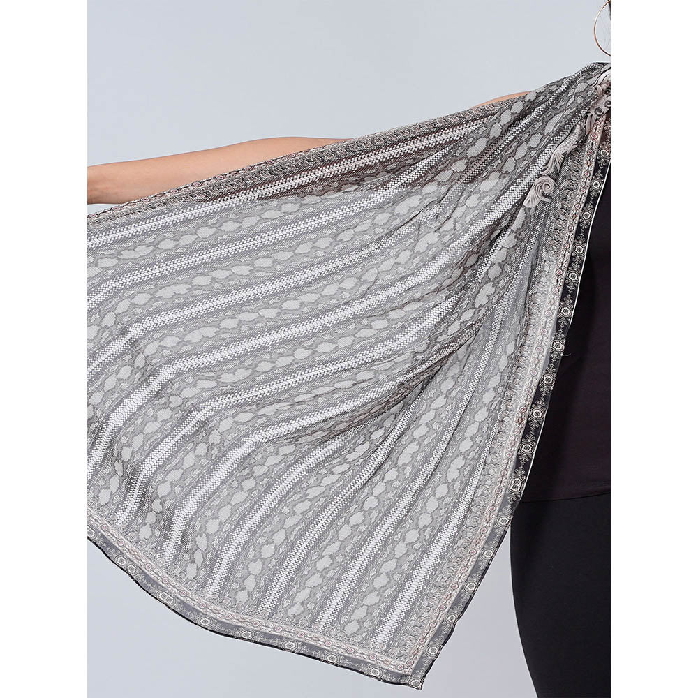 First Resort by Ramola Bachchan Charcoal Grey Python Print Stole