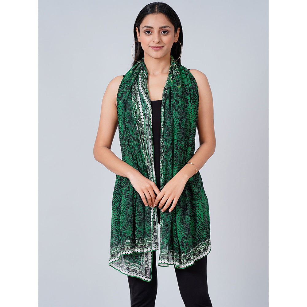First Resort by Ramola Bachchan Dark Green Python Print Stole