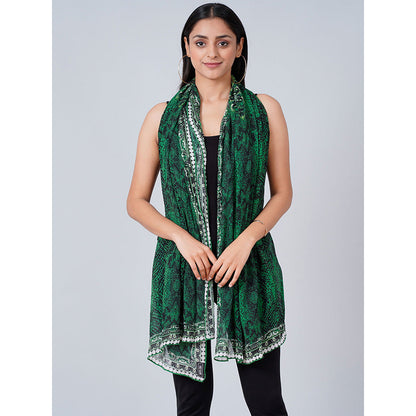 First Resort by Ramola Bachchan Dark Green Python Print Stole