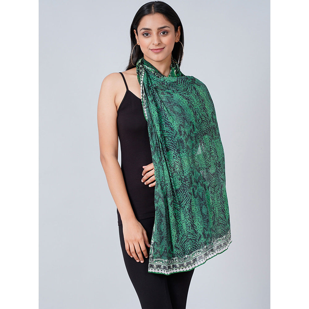 First Resort by Ramola Bachchan Dark Green Python Print Stole