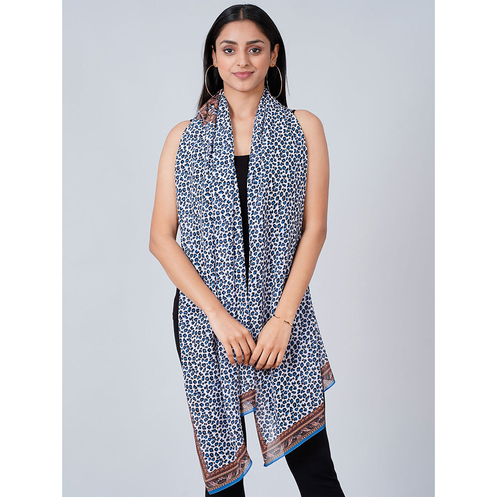 First Resort by Ramola Bachchan Blue Leopard Print Stole