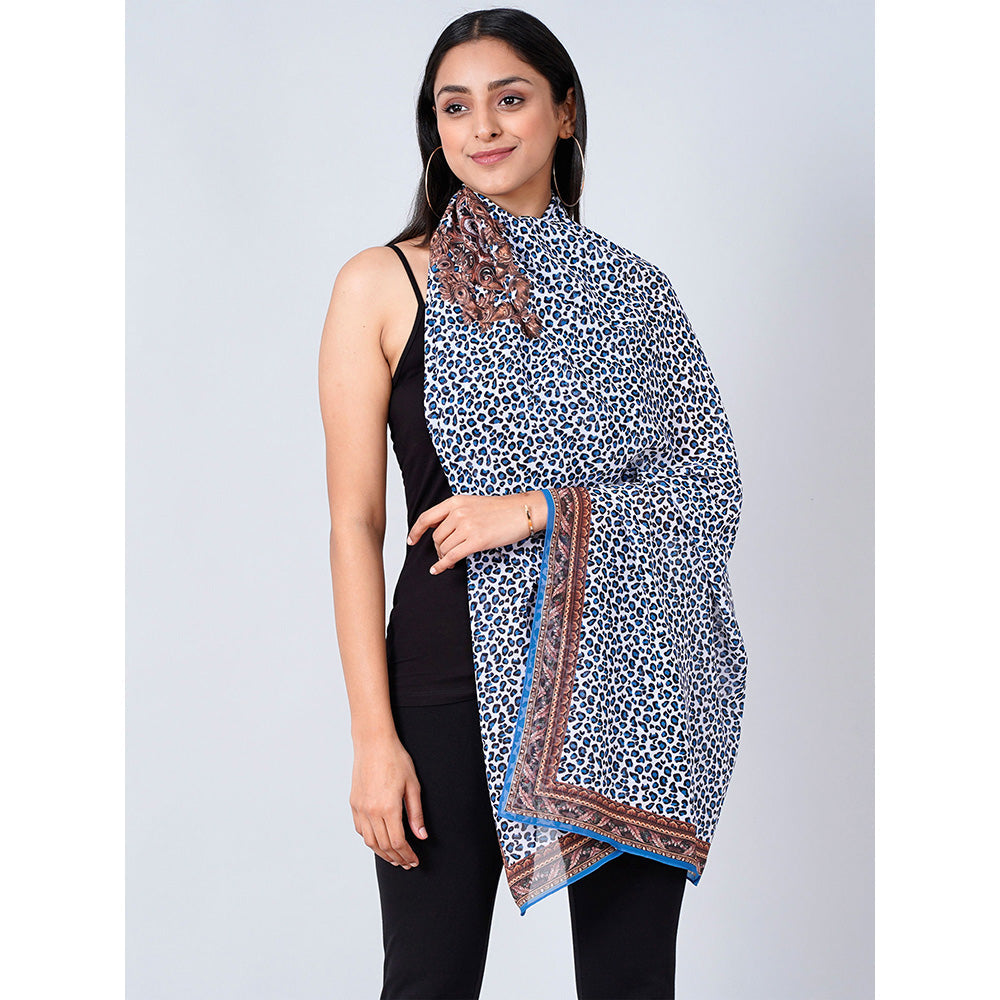 First Resort by Ramola Bachchan Blue Leopard Print Stole