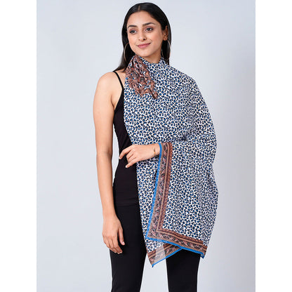 First Resort by Ramola Bachchan Blue Leopard Print Stole