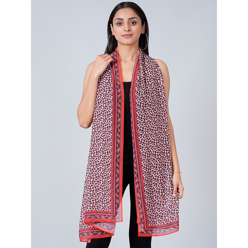 First Resort by Ramola Bachchan Red Leopard Print Stole
