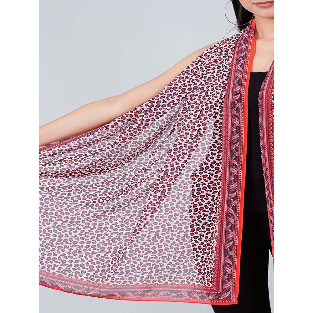 First Resort by Ramola Bachchan Red Leopard Print Stole