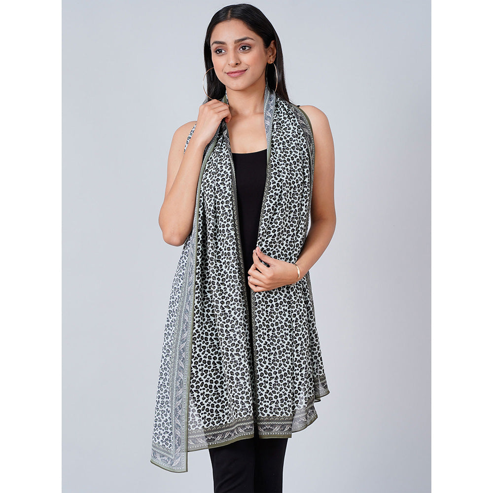 First Resort by Ramola Bachchan Green Leopard Print Stole