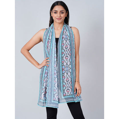 First Resort by Ramola Bachchan Blue Geometric Stole