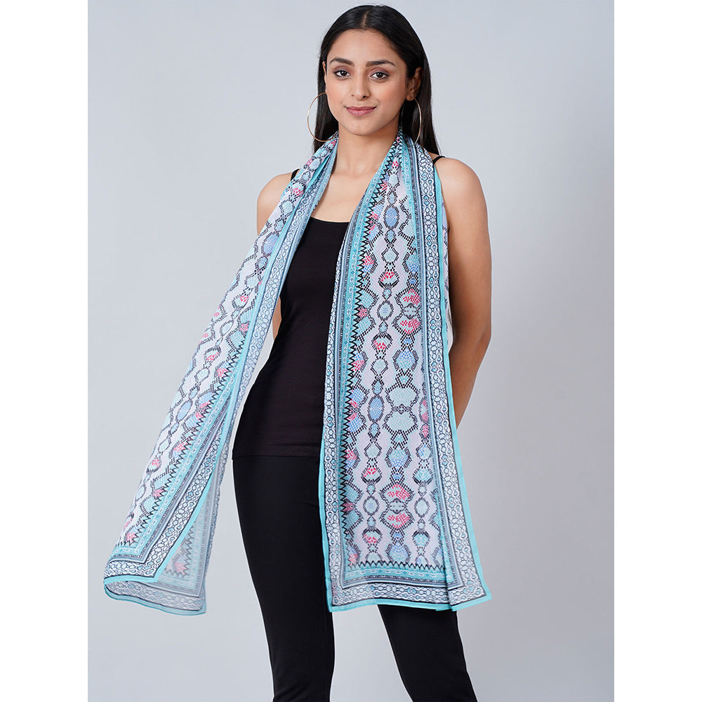 First Resort by Ramola Bachchan Blue Geometric Stole