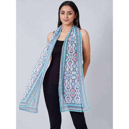 First Resort by Ramola Bachchan Blue Geometric Stole