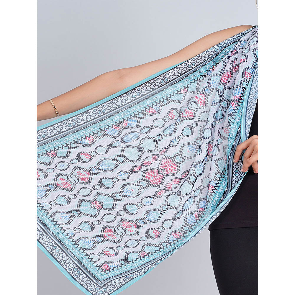 First Resort by Ramola Bachchan Blue Geometric Stole