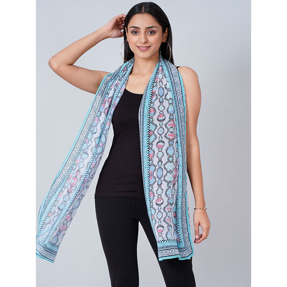 First Resort by Ramola Bachchan Blue Geometric Stole