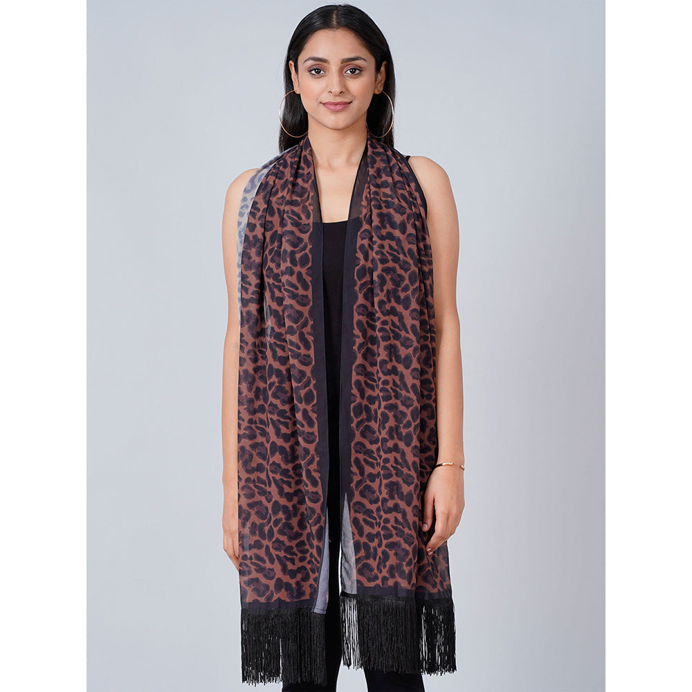 First Resort by Ramola Bachchan Brown Leopard Print Stole