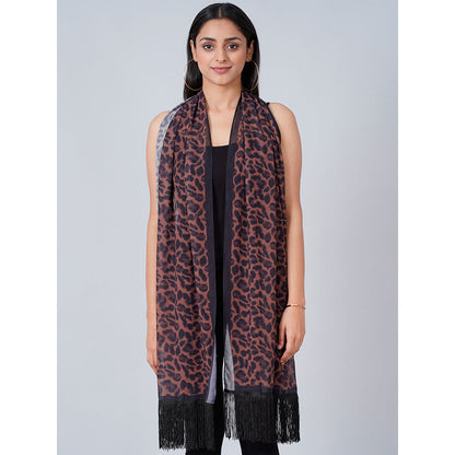 First Resort by Ramola Bachchan Brown Leopard Print Stole