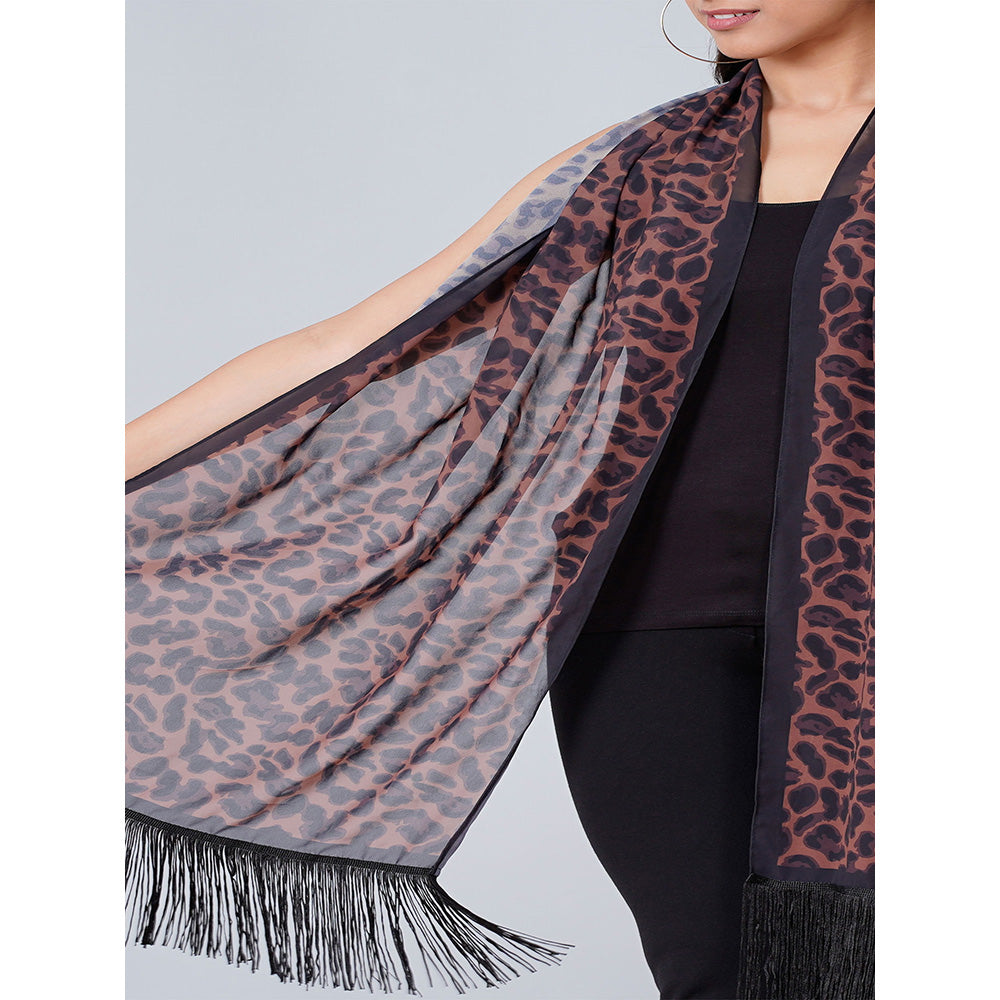First Resort by Ramola Bachchan Brown Leopard Print Stole