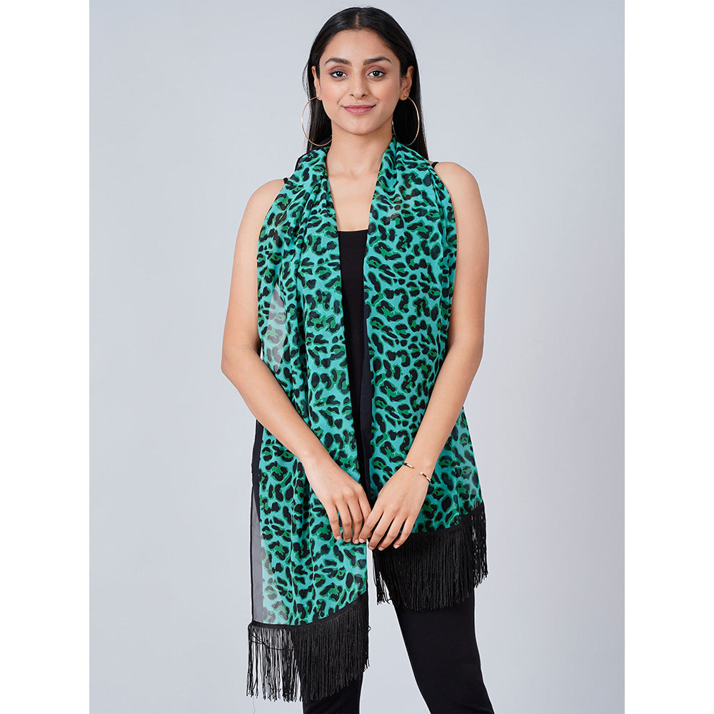 First Resort by Ramola Bachchan Green Leopard Print Stole