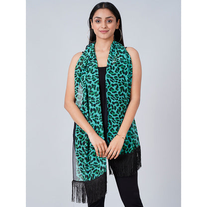 First Resort by Ramola Bachchan Green Leopard Print Stole