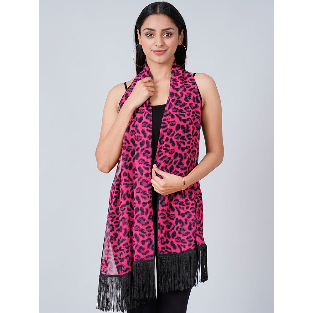 First Resort by Ramola Bachchan Pink Magenta Leopard Print Stole