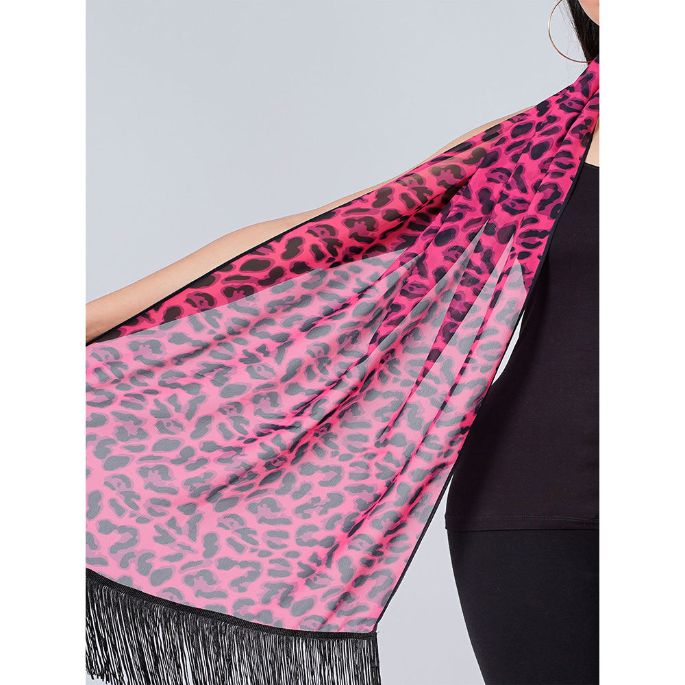 First Resort by Ramola Bachchan Pink Magenta Leopard Print Stole