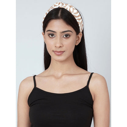 First Resort by Ramola Bachchan White And Caramel Brown Zebra Print Headband
