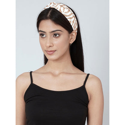 First Resort by Ramola Bachchan White And Caramel Brown Zebra Print Headband