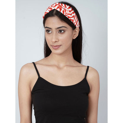 First Resort by Ramola Bachchan White And Red Zebra Print Headband