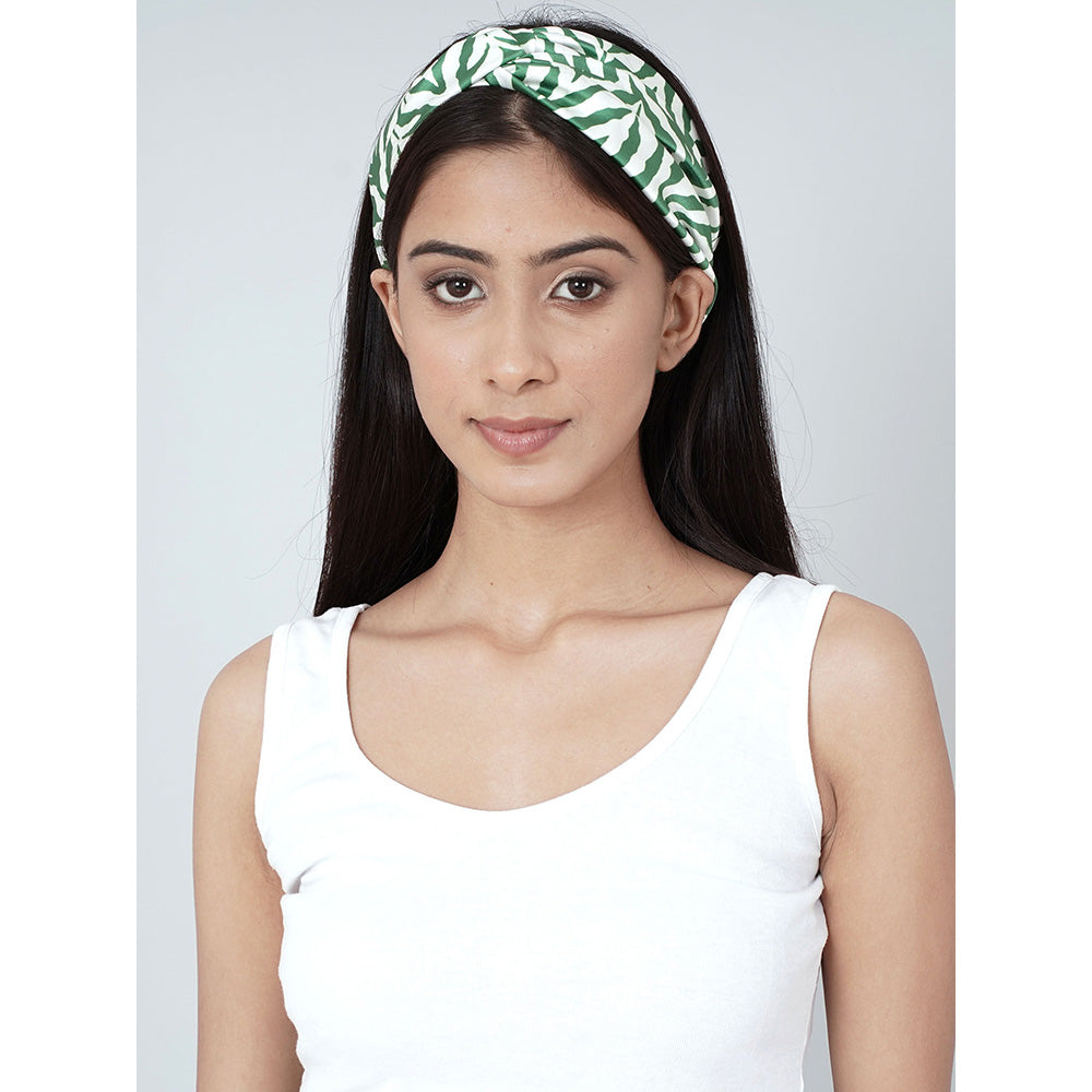 First Resort by Ramola Bachchan White And Green Zebra Print Headband