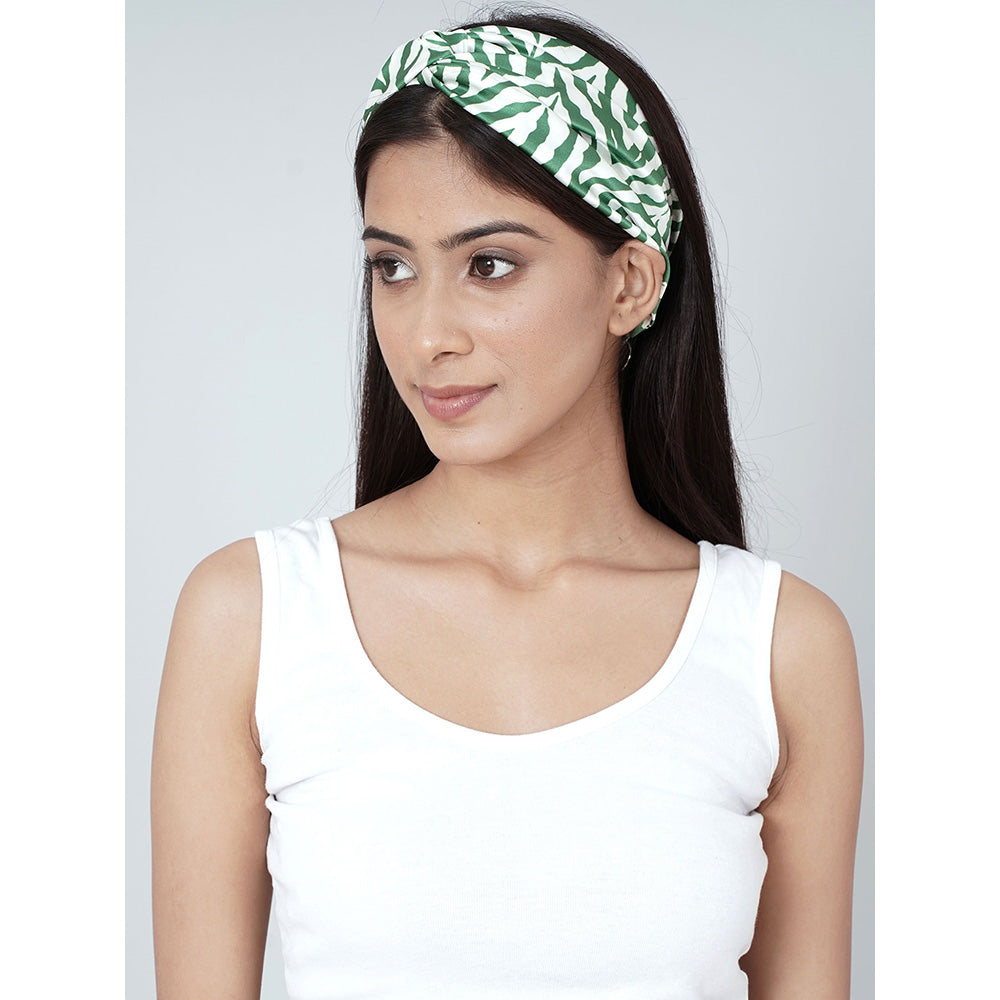 First Resort by Ramola Bachchan White And Green Zebra Print Headband