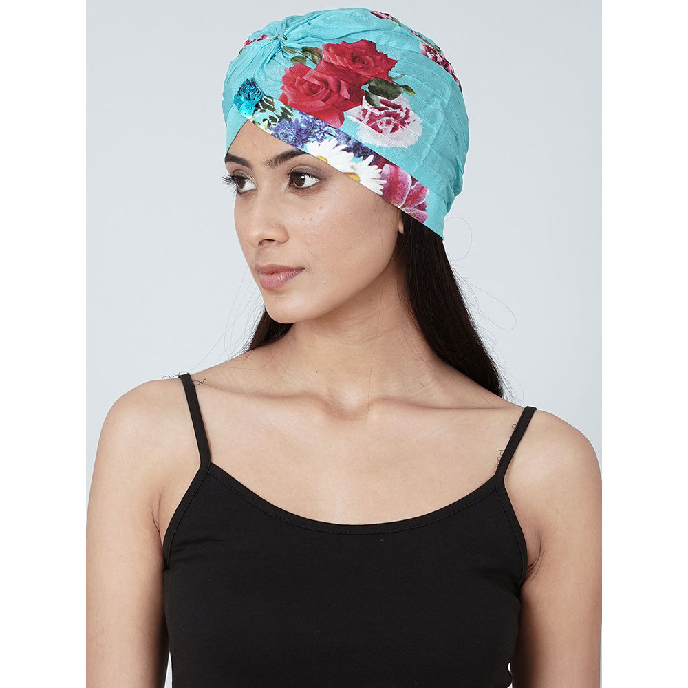 First Resort by Ramola Bachchan Blue Floral Print Turban