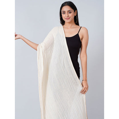 First Resort by Ramola Bachchan Ivory Cotton Crinkled Dupatta