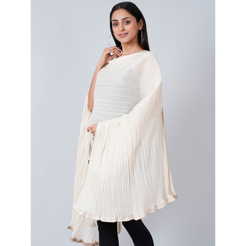 First Resort by Ramola Bachchan Ivory Cotton Crinkled Dupatta
