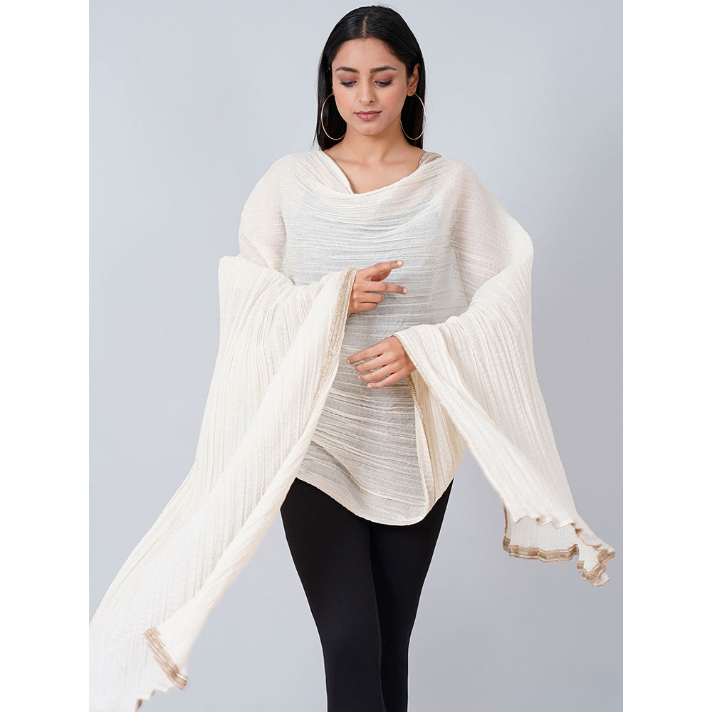 First Resort by Ramola Bachchan Ivory Cotton Crinkled Dupatta
