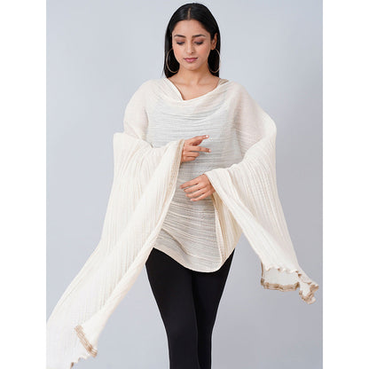 First Resort by Ramola Bachchan Ivory Cotton Crinkled Dupatta