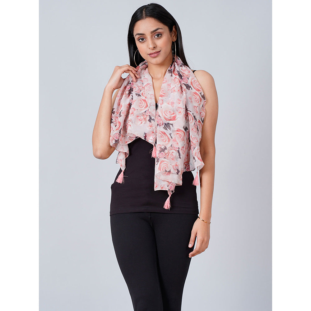 First Resort by Ramola Bachchan Pink Floral Scarf